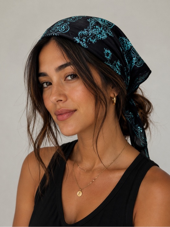 Free People Accessories - Free People Bridgette Bandana Hair Scarf Navy/Turquois
